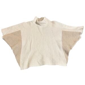 Note di Anita Merino Wool Cashmere Blend Poncho High Neck Beige Tan Size S/M